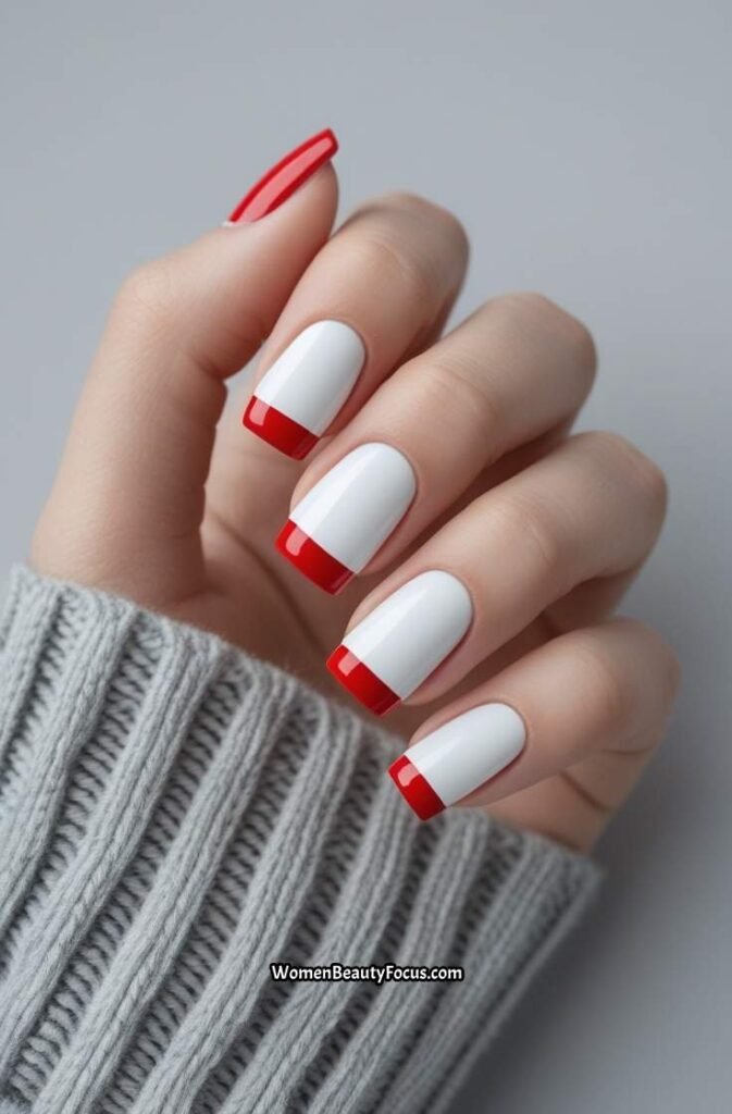 1. Classic Red and White French Tips