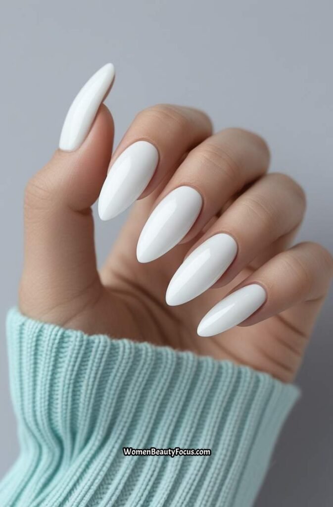 1. Classic White Almond Nails