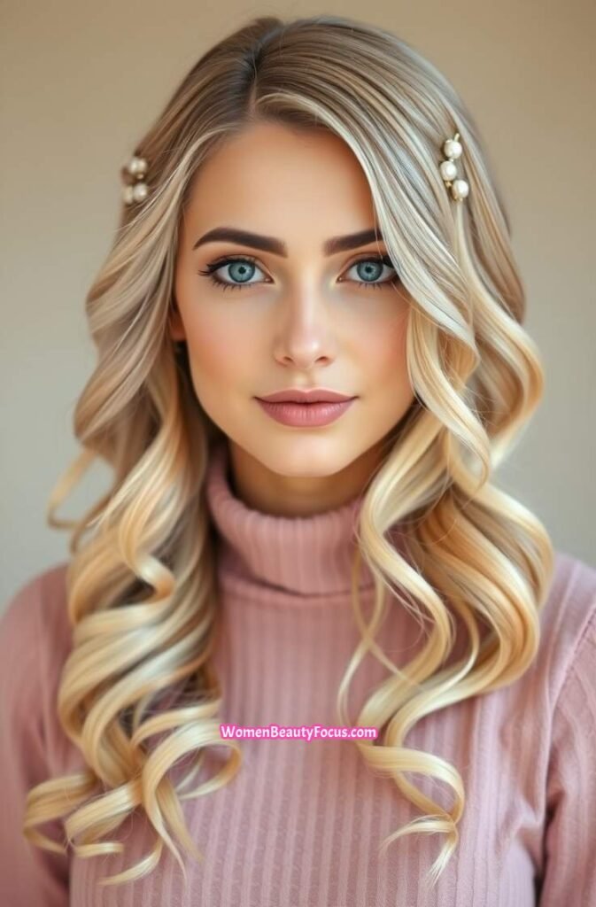 1. Elegant Curls with Delicate Hairpins Front View