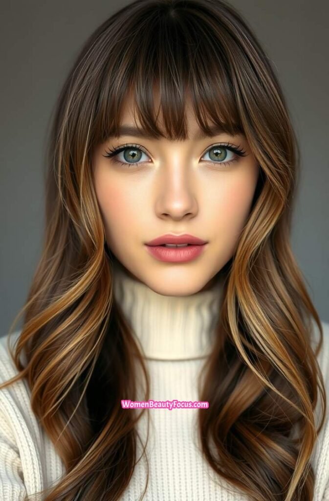 1. Elegant Curtain Bangs with Soft Waves Front View