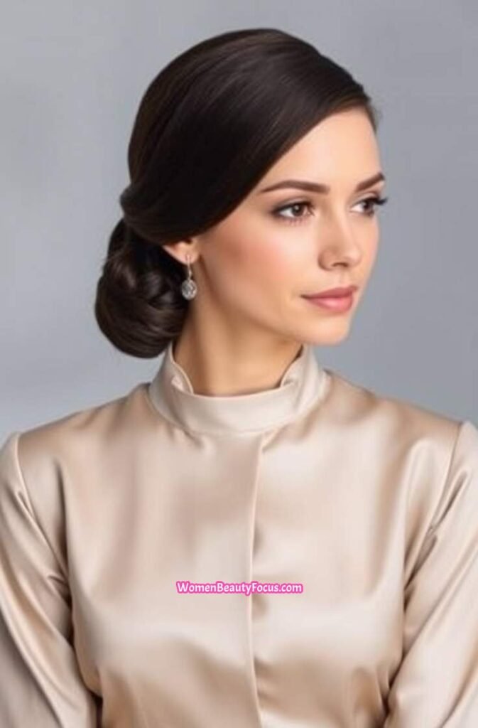 1. Elegant Low Chignon Bun Front View