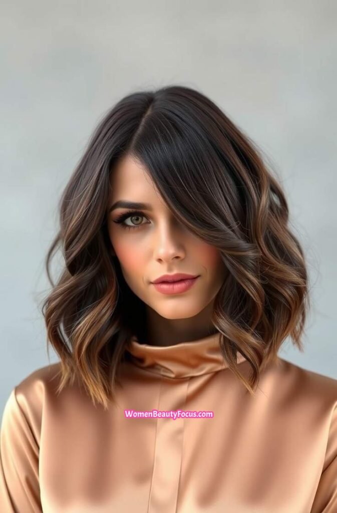 1. Elegant Wavy Bob with Side Part Front View