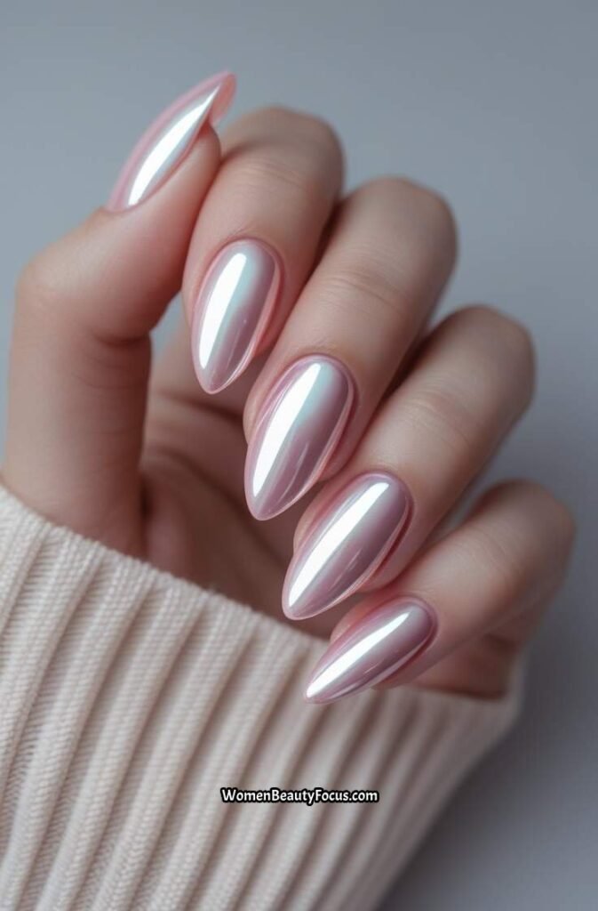 1. Glazed Pink Chrome Almond Nails