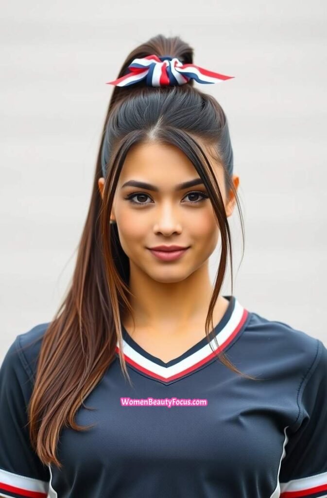 1. High Ponytail with Ribbon Front View