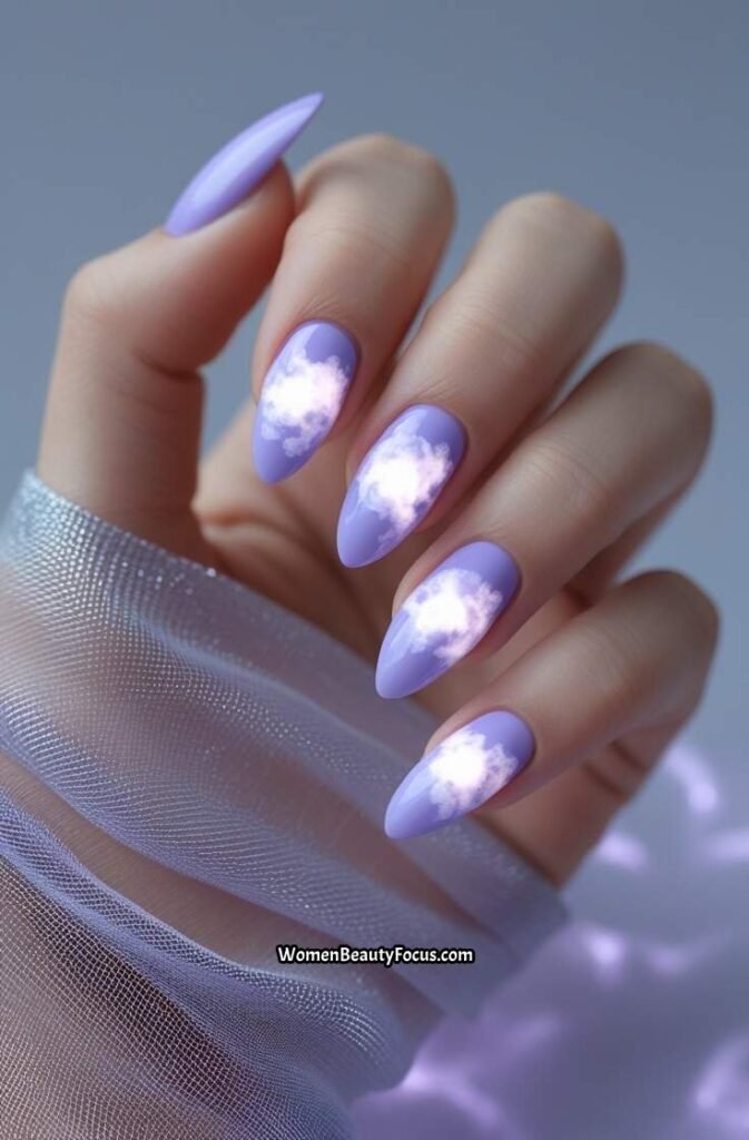 1. Lavender Aura Nails with White Glow