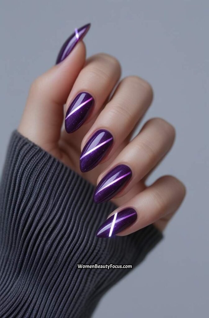 1. Midnight Purple Cat Eye Nails