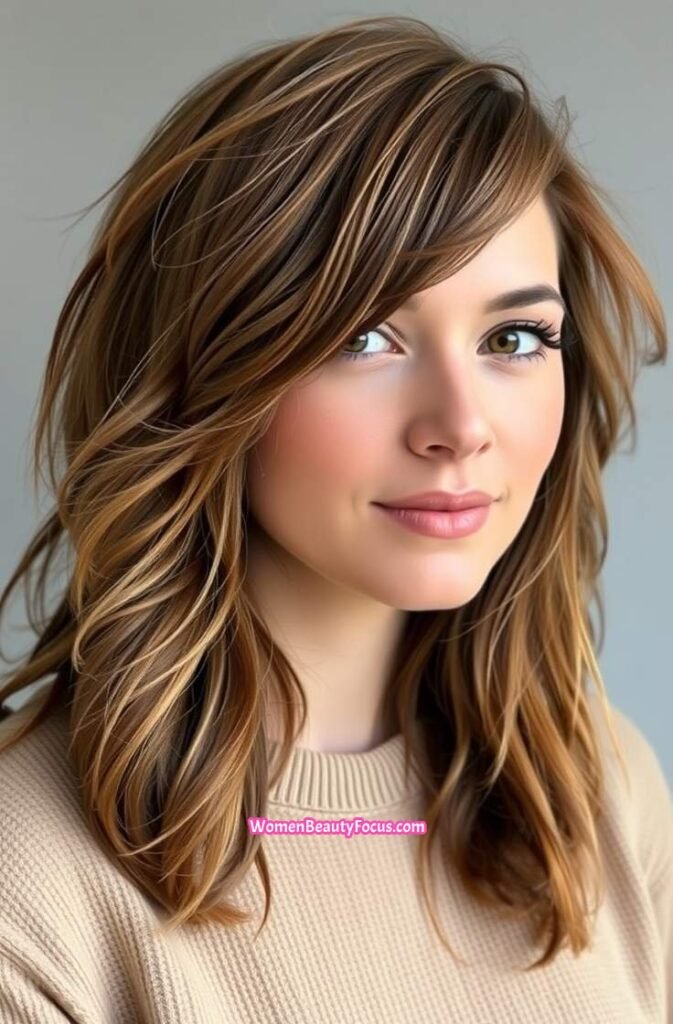 1. Shaggy Medium Cut with Side Swept Bangs FrontStraight View