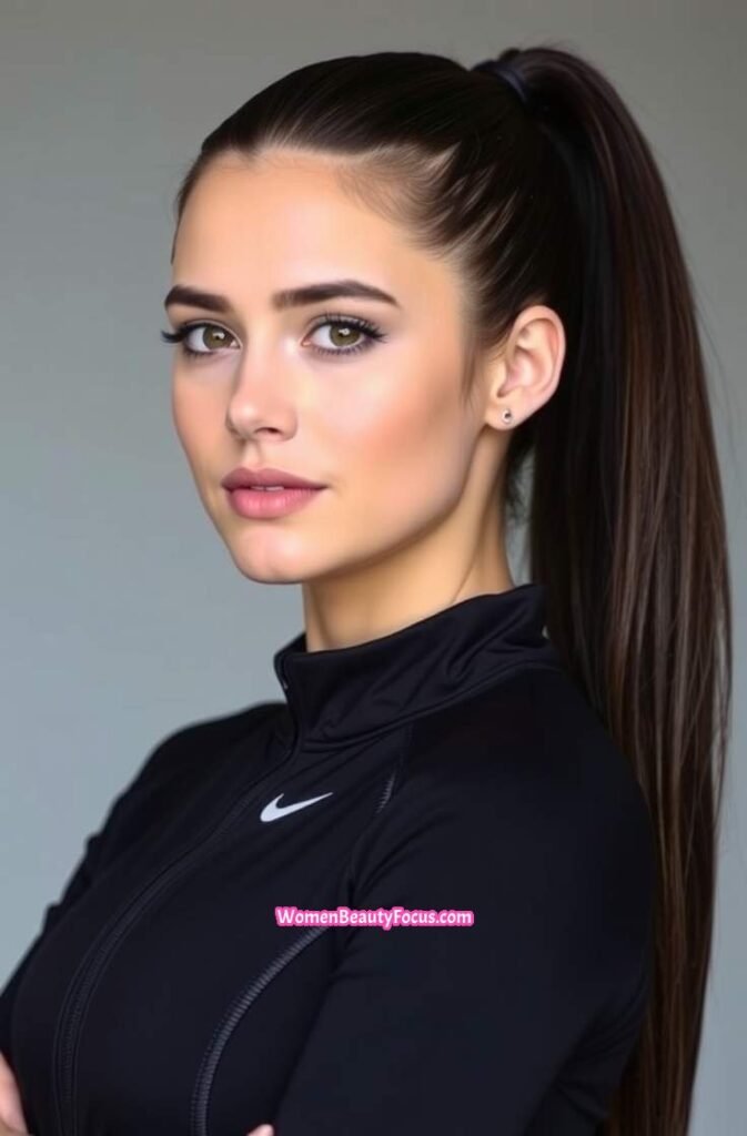 1. Sleek Ponytail with Side Part Front View