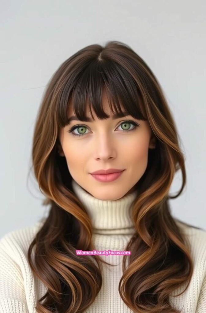 1. Soft Curtain Bangs with Cascading Waves Front View