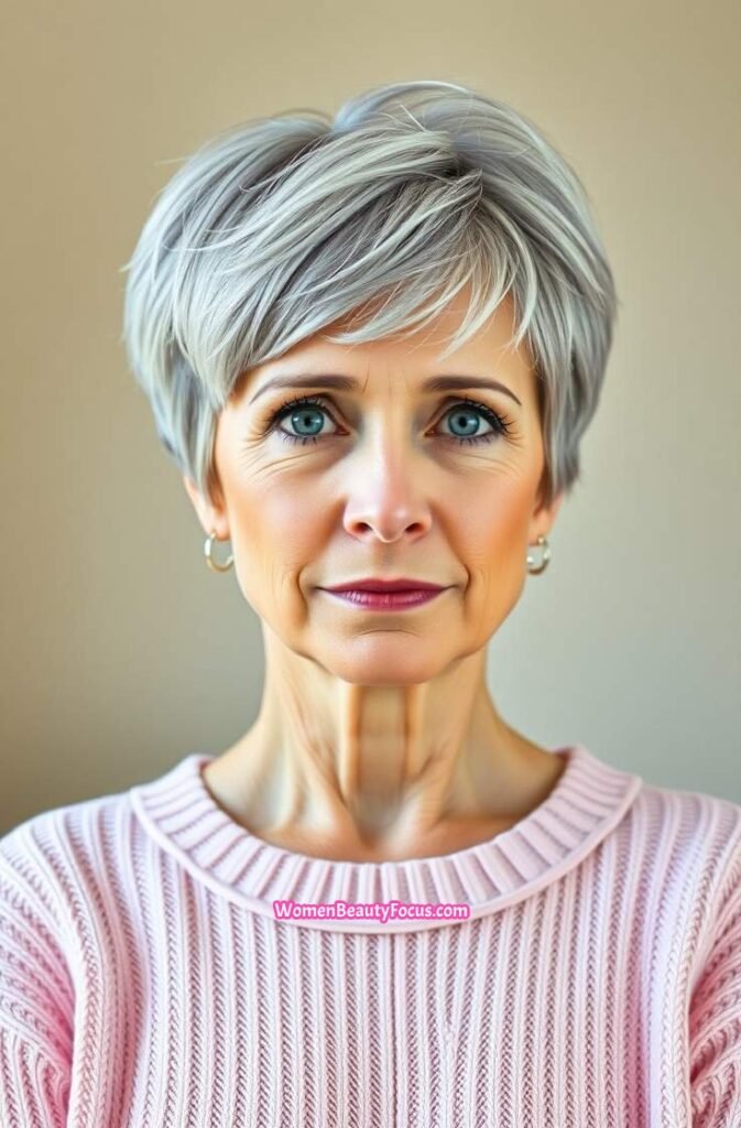 1. Soft Feathered Pixie for Mature Elegance Front View