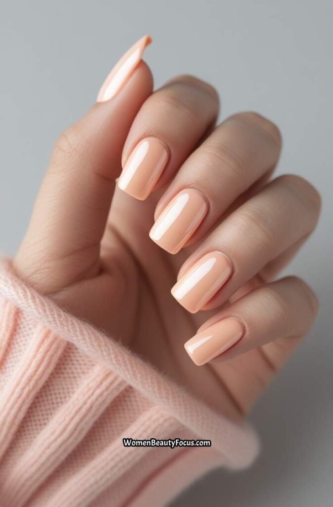1. Soft Peach Glossy Nails