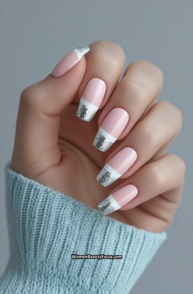 1. Soft Pink French Tips with Glitter Accent