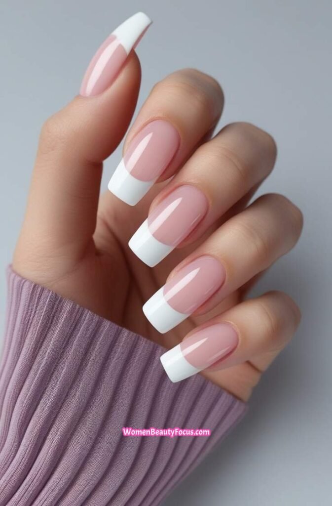 1. Soft Square French Tips with Sheer Pink Base