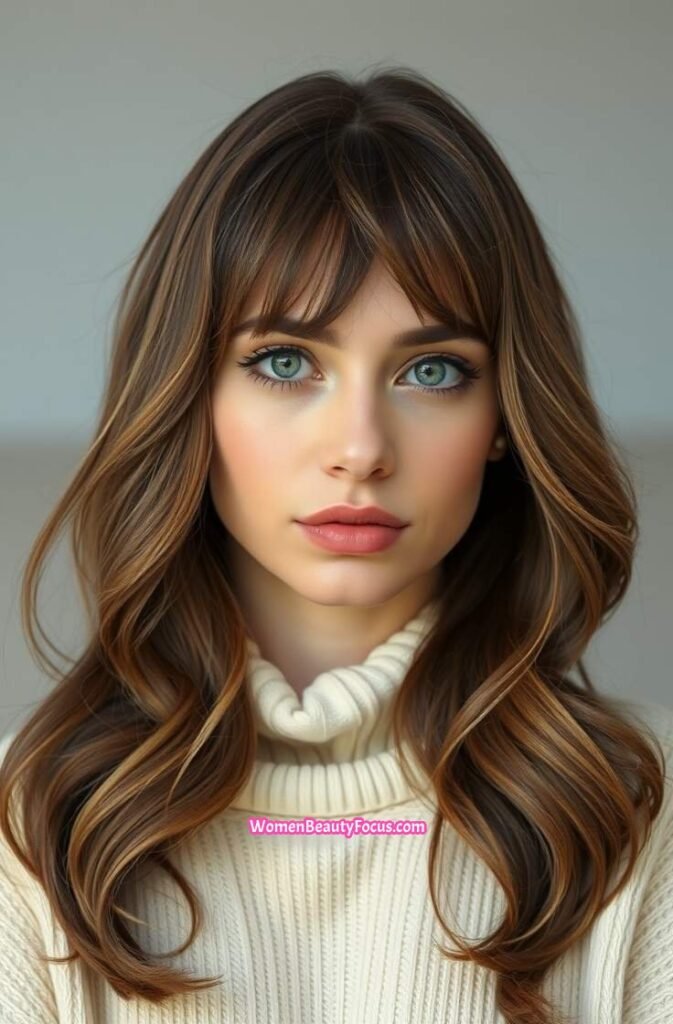 1. Soft Waves with Curtain Bangs FrontStraight View