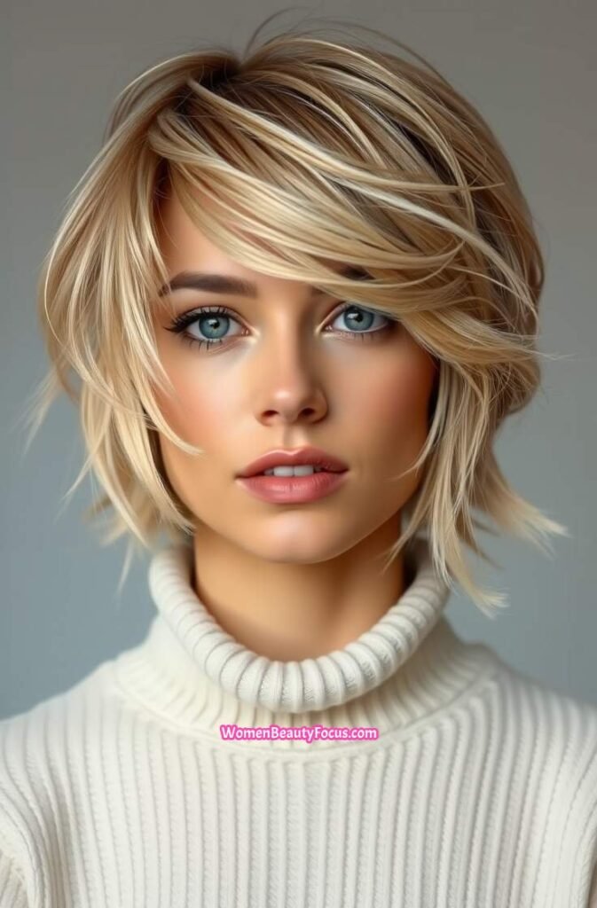 1. Textured Bixie with Curtain Bangs FrontStraight View
