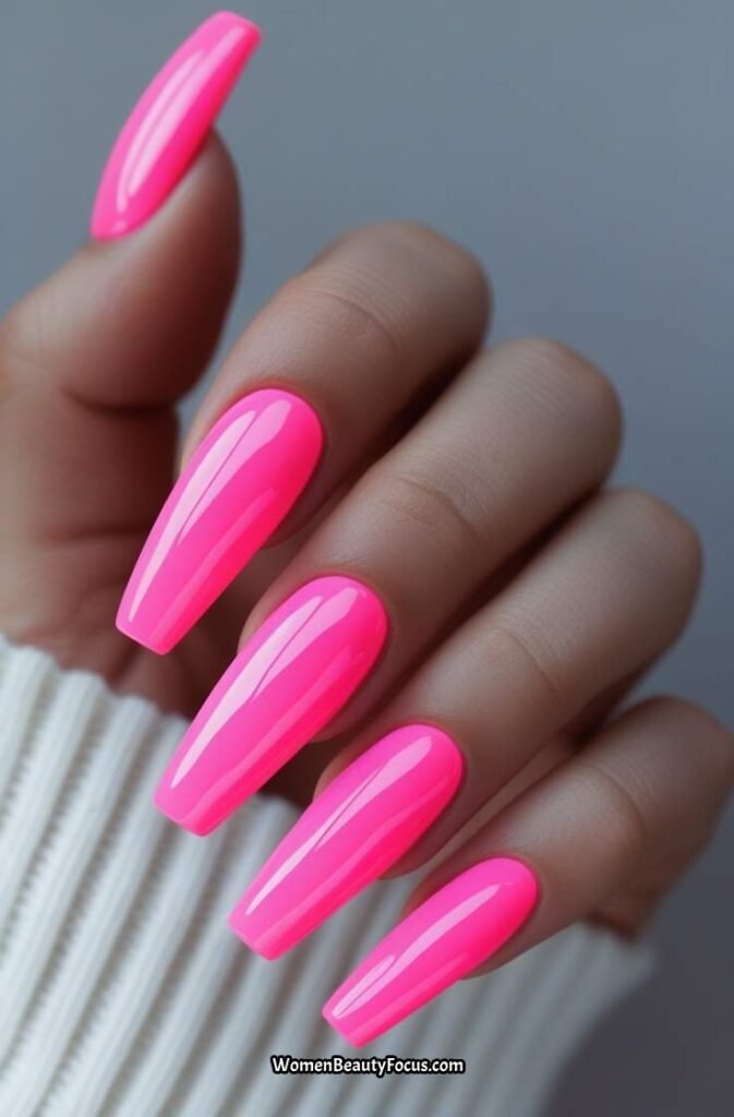 1. Vibrant Neon Pink Coffin Nails