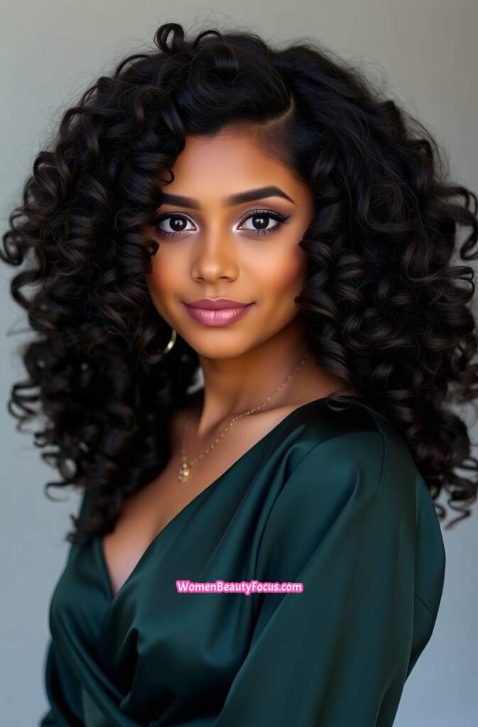 1. Voluminous Curls with Side Part Front View