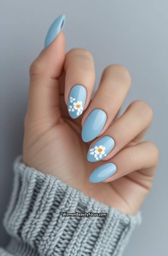 10. Baby Blue White Floral Accents