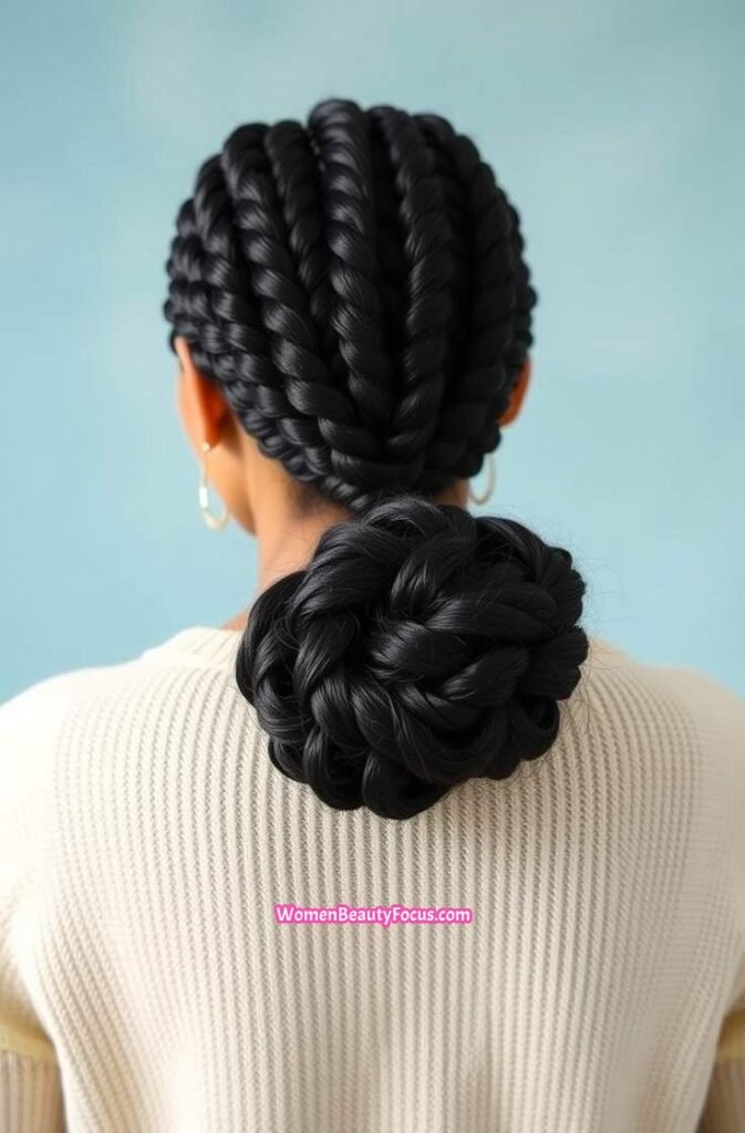 10. Chunky Flat Twists Pulled into a Bun Back View