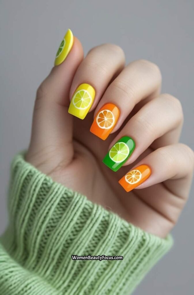 10. Citrus Slice Acrylic Nails