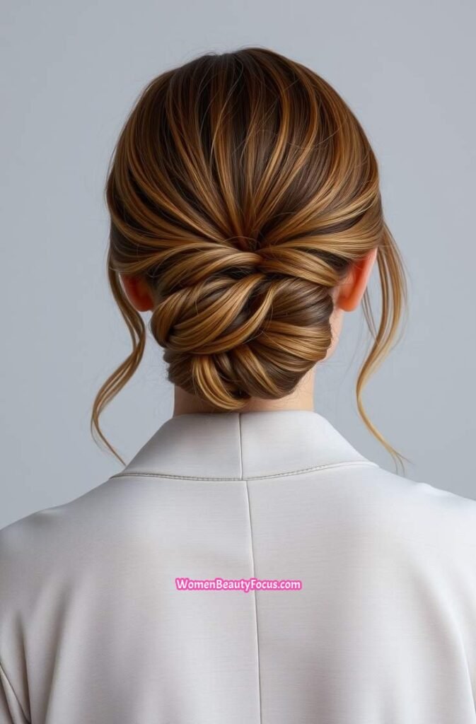 10. Classic French Twist with Loose Strands Back View