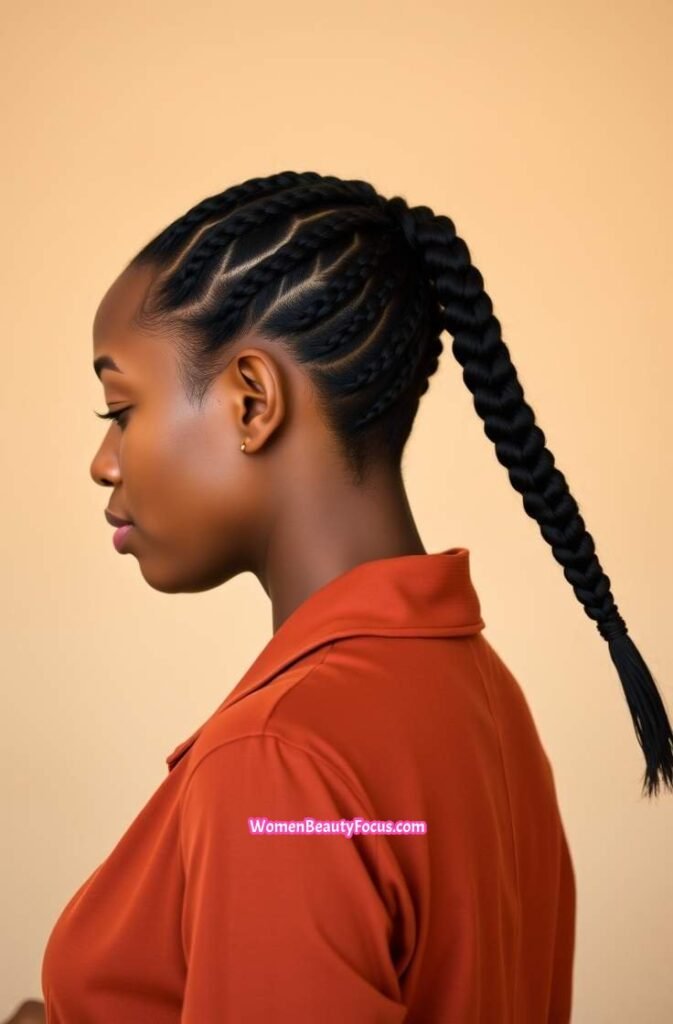 10. Cornrows Pulled Into a Ponytail Side View