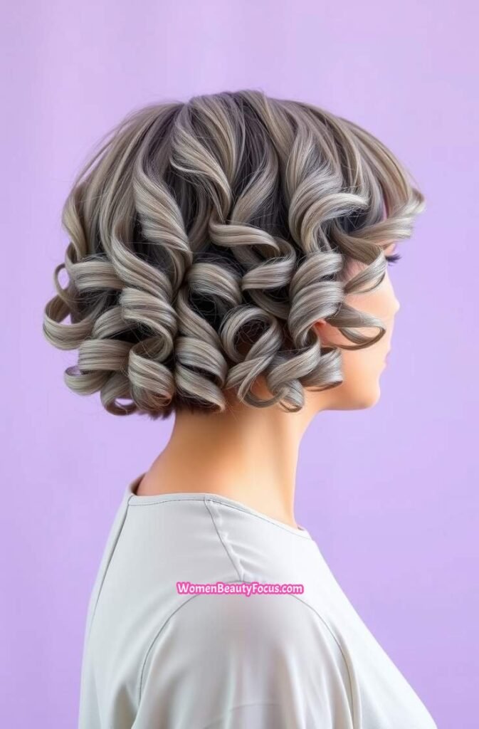 10. Curled Grey Bob Back View
