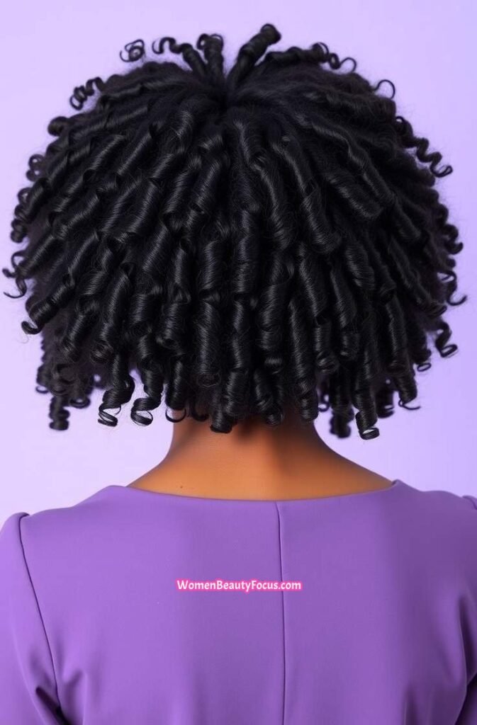 10. Curly Quick Weave with a Defined Part Back View