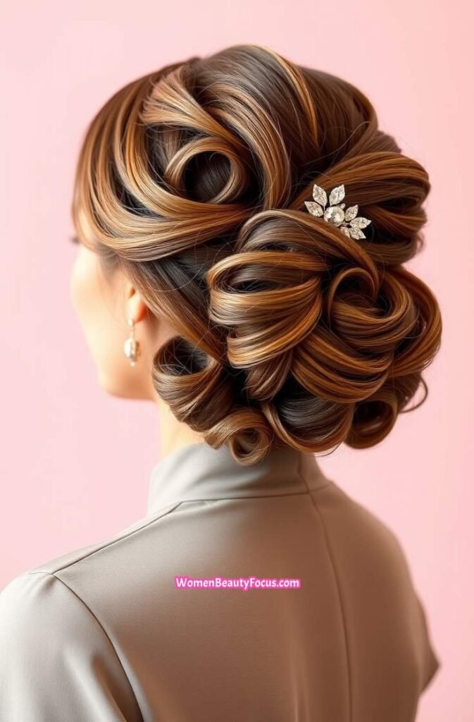 10. Glamorous Curled Updo with Hairpin Back View