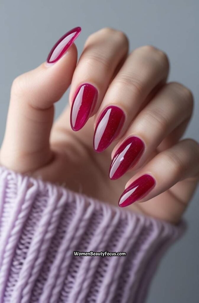 10. Glossy Ruby Glass Nails