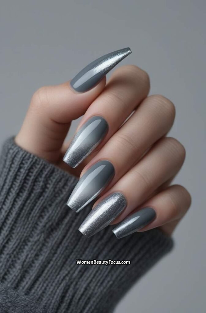 10. Gray to Silver Ombre Nails