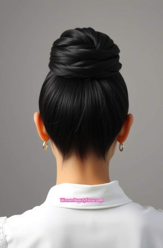 10. High Twisted Bun with Smooth Finish Back View