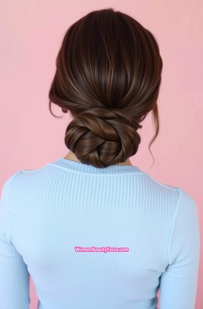 10. Low Braided Bun with Minimalist Elegance Back View