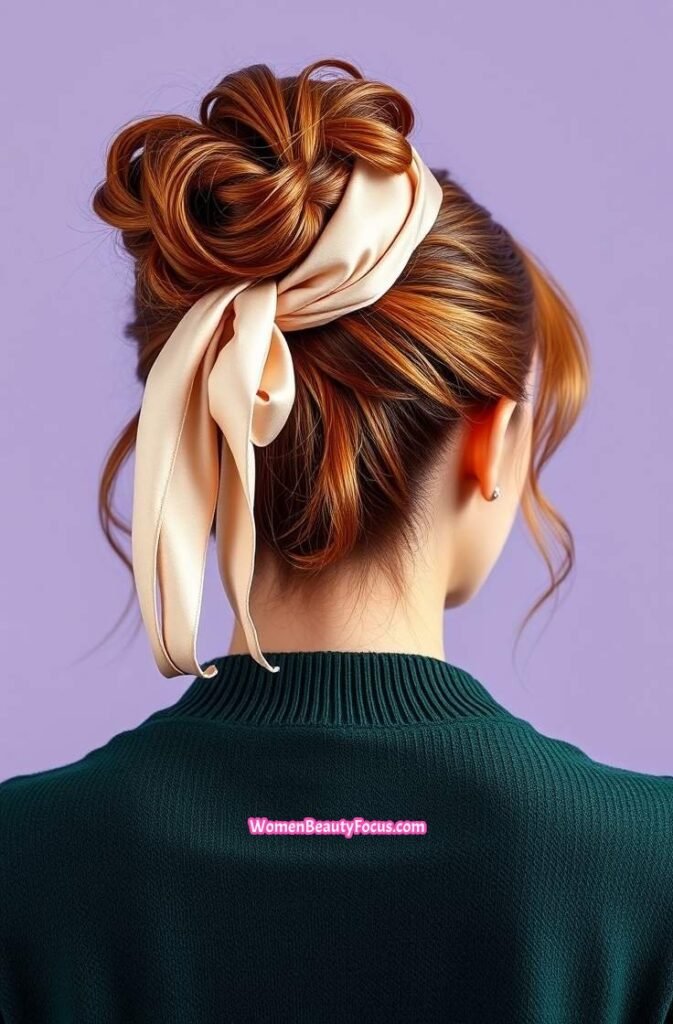 10. Messy Bun with Hair Wrap Back View