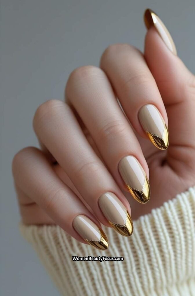 10. Metallic Gold Accent Nails