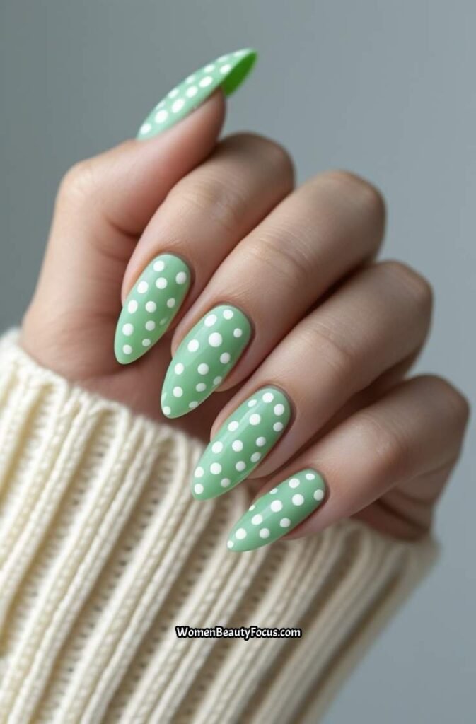 10. Mint Green Polka Dot Nails