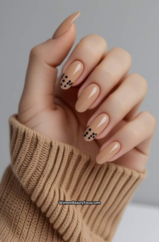 10. Neutral Gel Nails with Minimal Dot Art