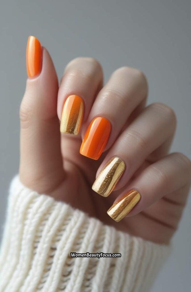 10. Orange and Gold Ombre Nails