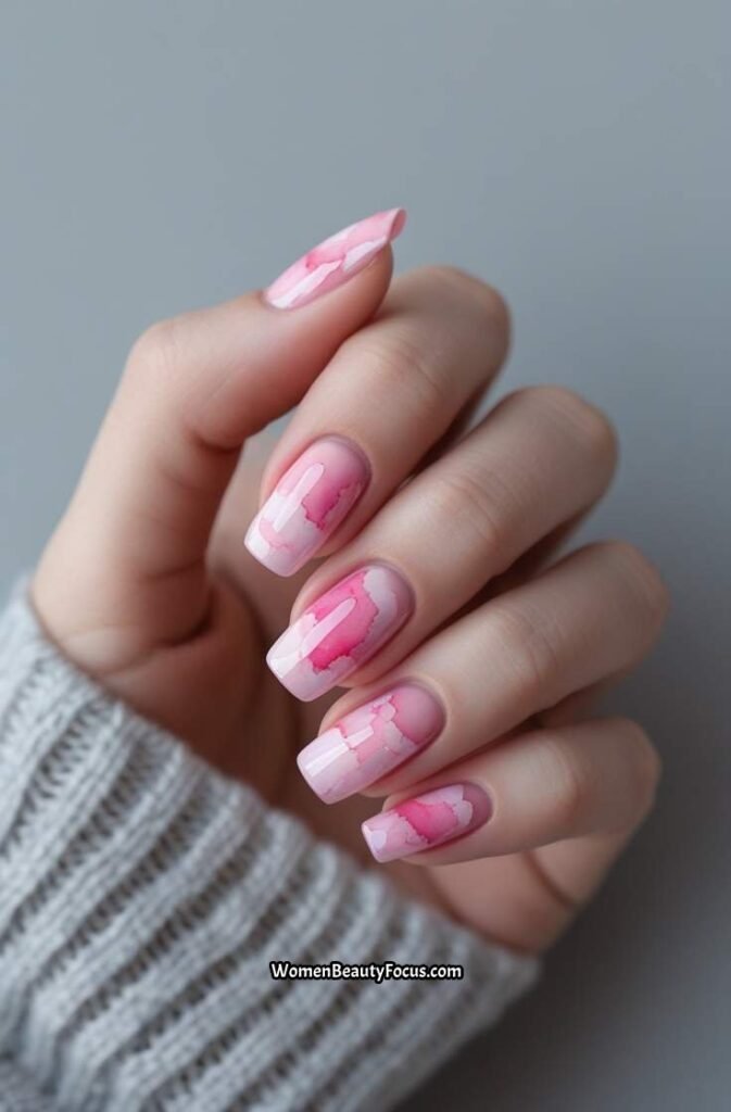 10. Pink Watercolor Nails