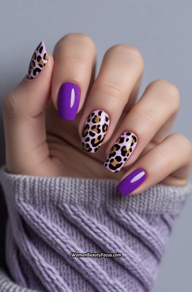 10. Purple Leopard Print Nails