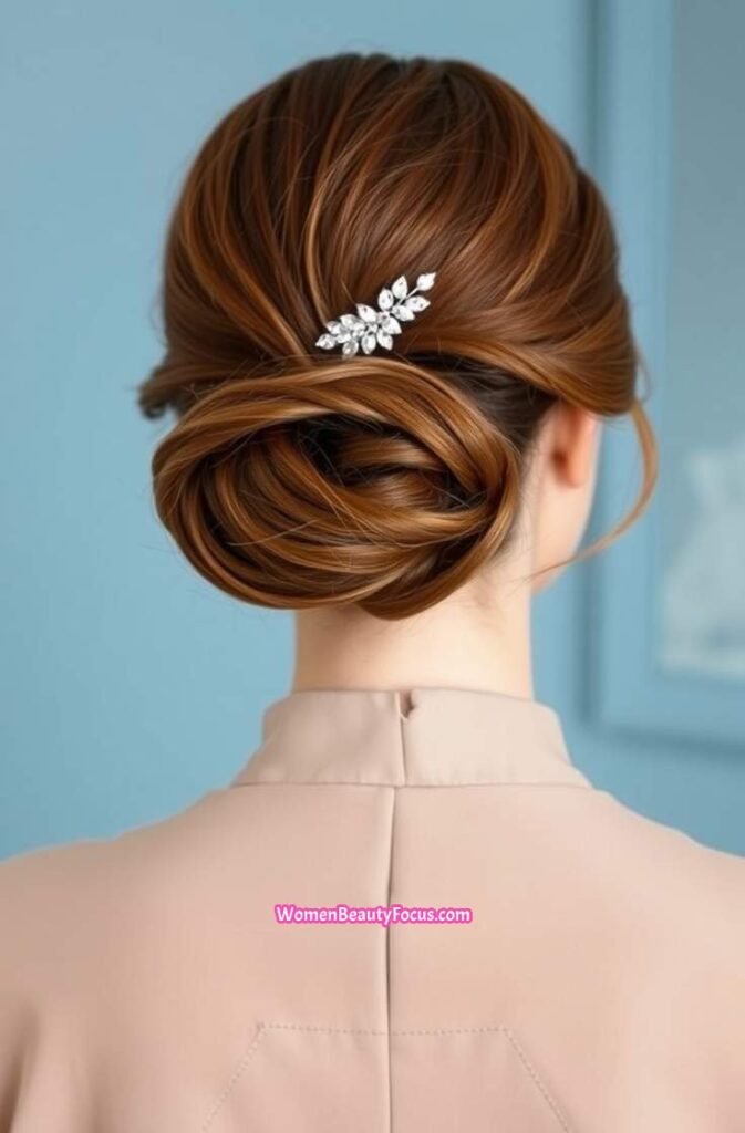 10. Rolled Bun with Hairpin Detail Back View