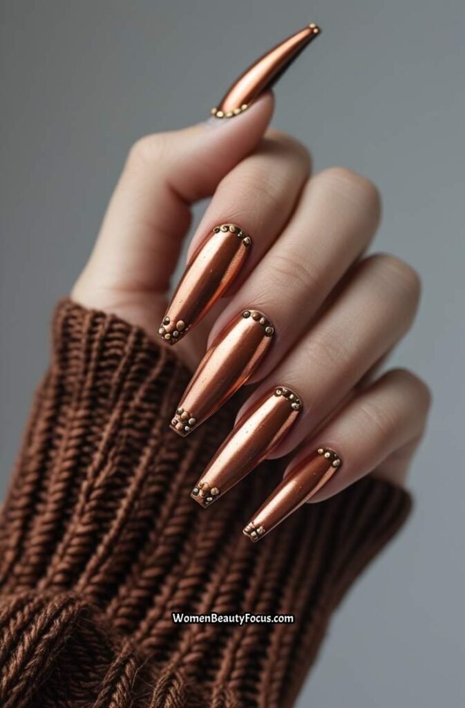 10. Rustic Copper Nails with Studded Accents