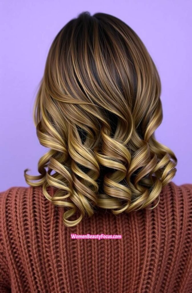 10. Side Part with Curled Ends Back View