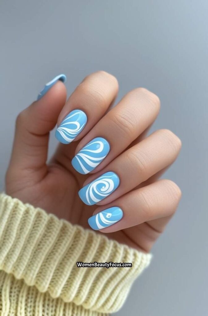10. Sky Blue with White Swirls