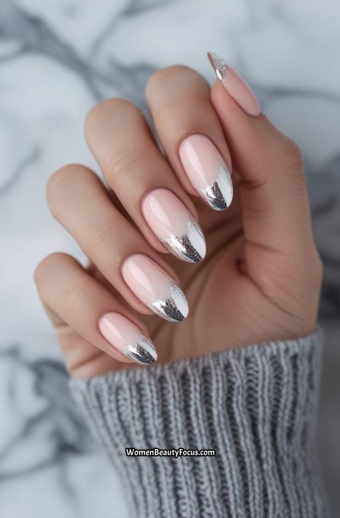 10. Soft Ombre Nails with Silver Accents