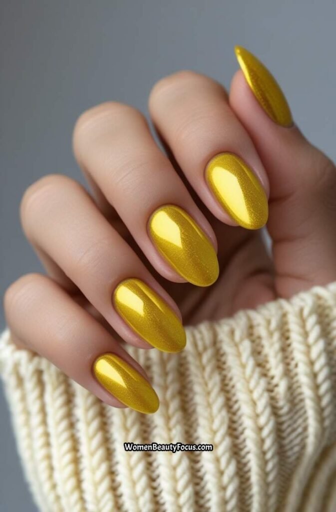 10. Sunbeam Yellow Chrome Oval Nails