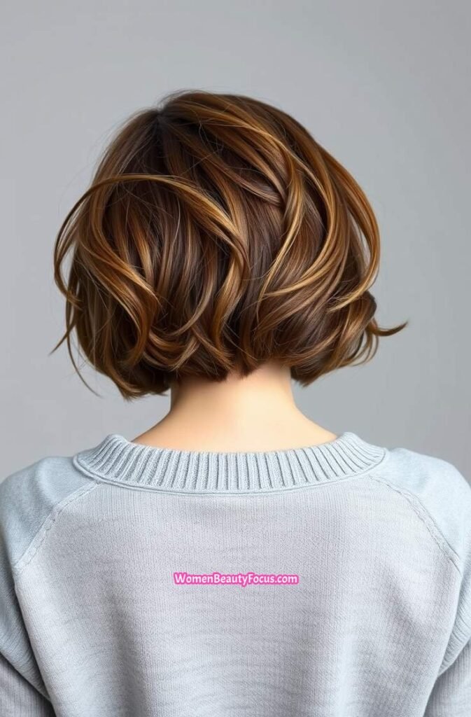 10. Tousled Bob with Side Swept Bangs Back View