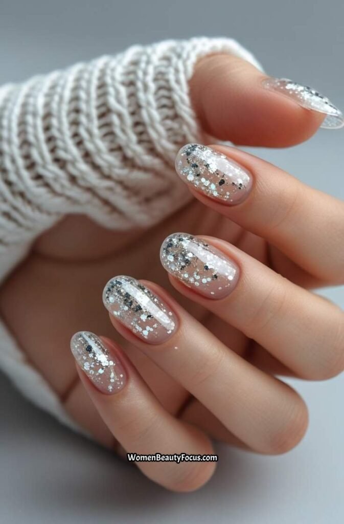 10. Transparent Glitter Short Nails