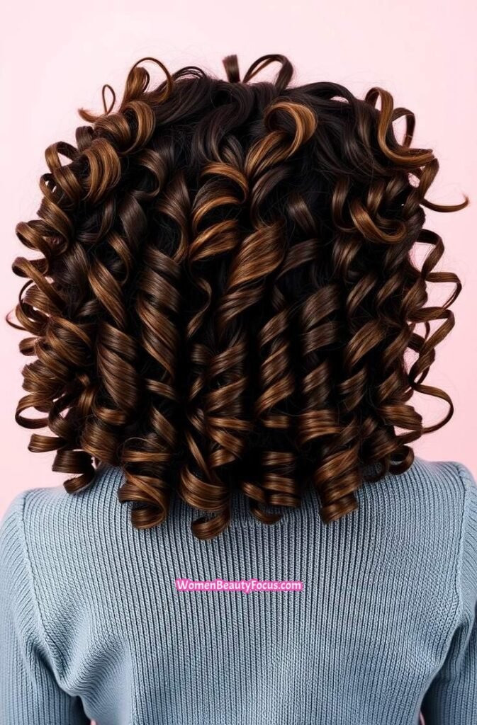 10. Voluminous Curls with Side Part Back View