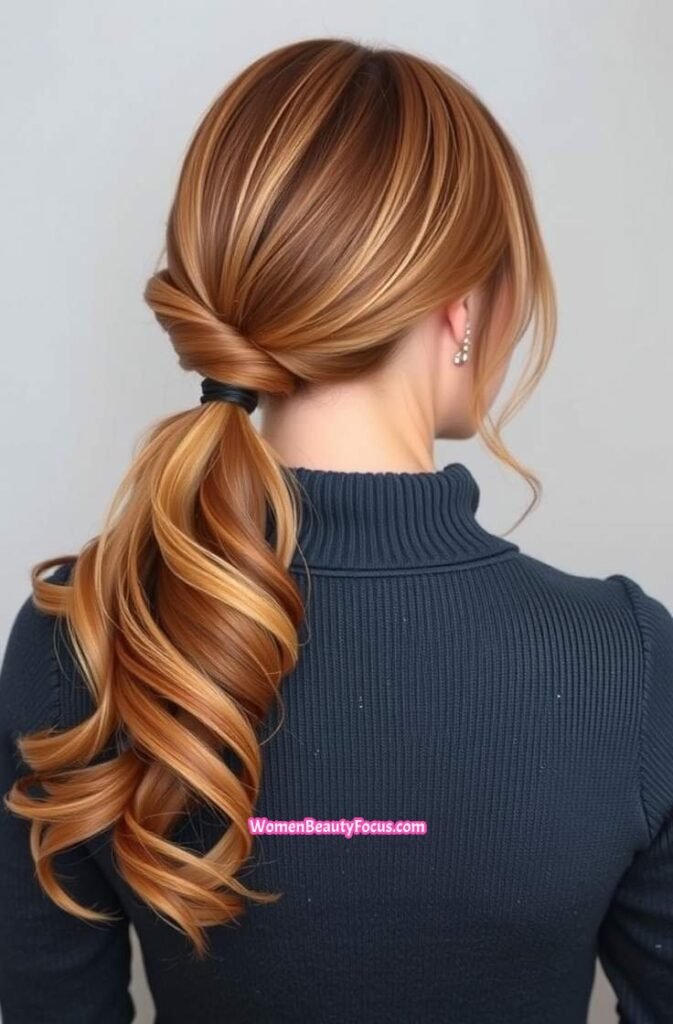 10. Voluminous Low Ponytail with Butterfly Layers Back View